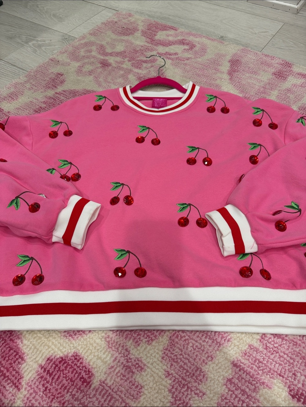 Queen of sparkles custom Pink Cherry Embroidered Sweatshirt size Xs